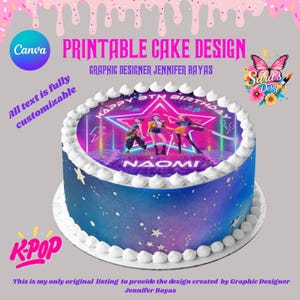 Kpop Demon Hunters Birthday cake printable, Editable K-pop Party cake png, Rumi Themed Digital Card, Demon Hunter Birthday Party BTS fans