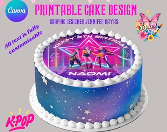 Kpop Demon Hunters Birthday cake printable, Editable K-pop Party cake png, Rumi Themed Digital Card, Demon Hunter Birthday Party BTS fans