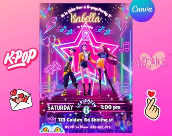 Kpop Demon Hunters Birthday Invitation, Editable K-pop Party Invite, Rumi Themed Digital Card, Demon Hunter Birthday Party BTS fans