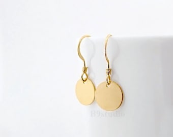 Small Disc Earrings, Gold filled small coin dangle earrings, Minimalist jewelry, Gift for her, B9studio