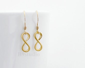 Small Infinity Earrings, Gold / Silver dainty infinity dangle earrings, Jewelry gift for her