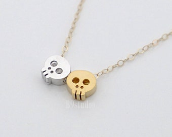 Mini Skulls Necklace, Love you to death necklace, gold silver tiny skulls, Jewelry gift for her