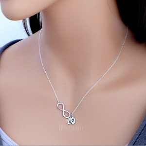 Dainty Infinity Necklace, Personalized initial leaf with infinity necklace in silver or gold, jewelry gift for her, by B9studio