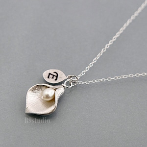 Calla lily necklace, Personalized silver flower pendant necklace, jewelry, Gift for her, by B9studio