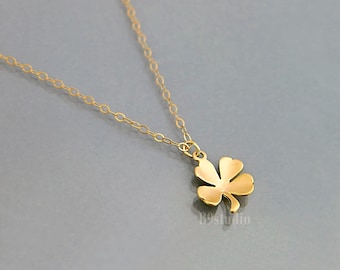 Small Clover Necklace, Dainty four leaf clover pendant, Good Luck Jewelry Gift