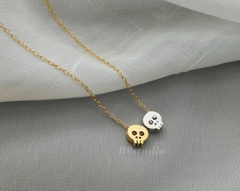 Mini Skulls Necklace, Dainty gold or silver tiny skull, Love you to death jewelry, gift for her