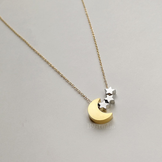 Moon Star Necklace Crescent Moon Tiny 1 2 3 4 5 Stars Dainty