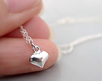 Small Heart Necklace, Sterling silver heart, love necklace, Minimalist jewelry, Gift for her, B9studio