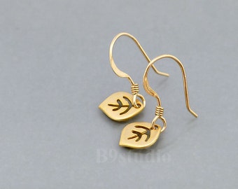 Small Leaf Earrings, Gold / Silver leaf dangle earrings, Jewelry gift for he, B9studio