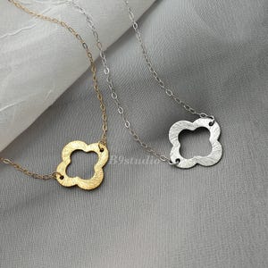 Clover Necklace, Dainty gold vermeil or sterling silver four leaf clover necklace, Jewelry Gift, Good luck gift for her