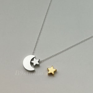 Moon star necklace, Crescent moon and star necklace, Sterling silver chain, dainty small charm pendant, everyday jewelry, holidays gift