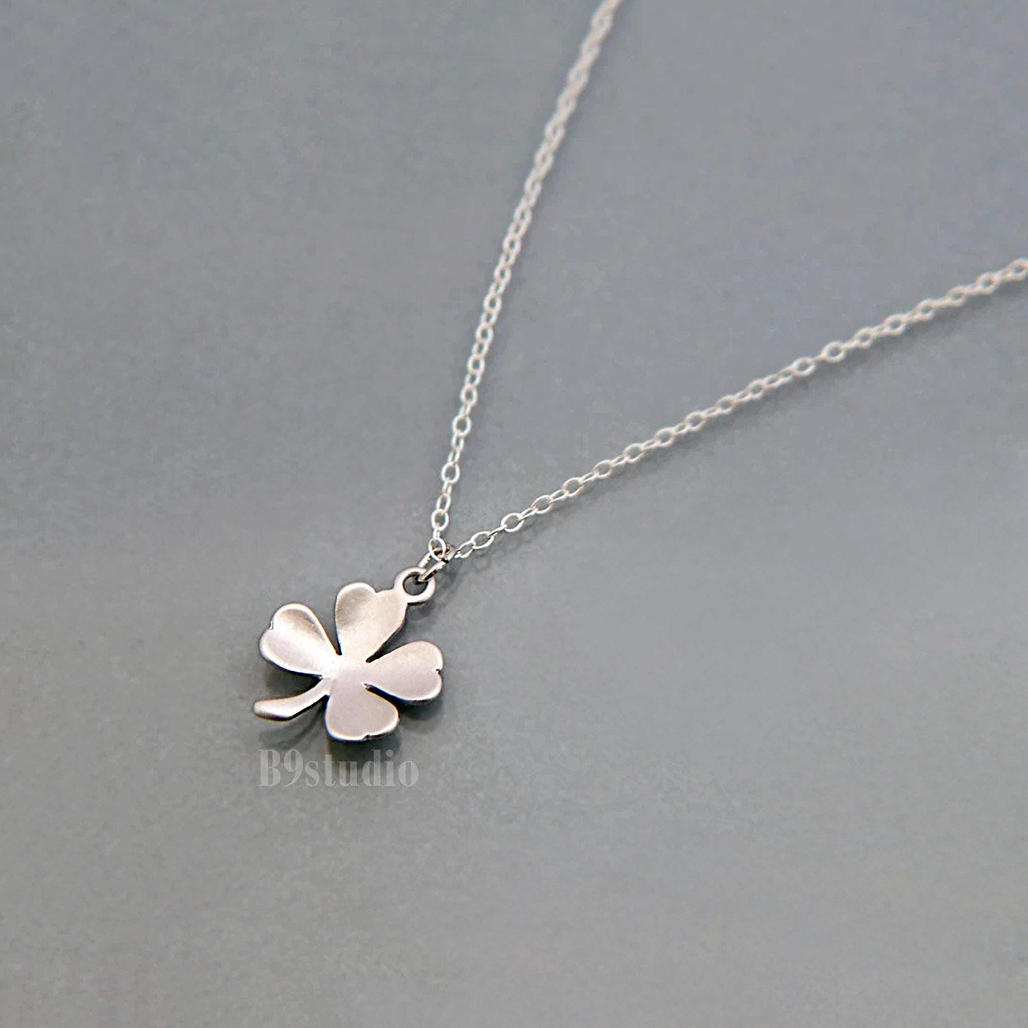 Small Clover Necklace, Dainty Four Leaf Clover Pendant