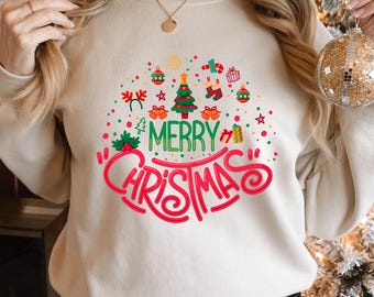 Christmas Sweatshirt, Merry Christmas Sweatshirt, Christmas Shirt for Women, Christmas Crewneck Sweatshirt, Holiday Sweater, Christmas Gift