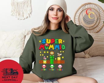 Super Mommio Shirt, super mario mom shirt, personalized Mommio shirt with Kids Names, customize Mother's Day Shirt Gift