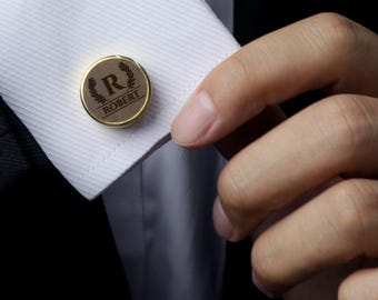 Personalized Walnut Wood Cufflinks: Engraved Initials, Groomsmen Gift