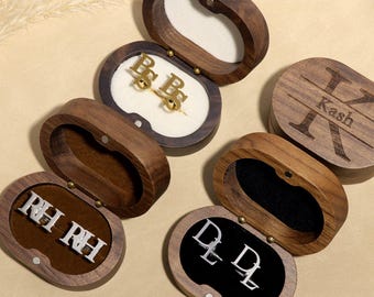 Personalized Initial Cufflinks: Engraved Groomsmen Gift with Optional Wooden Box