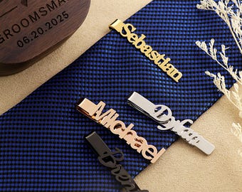 Custom Name Tie Clip, Custom Tie Bar for Groom,  Personalized Wedding Tie Bar, Engraved Tie Clip with Name, Groomsmen Proposal, Gift for Men
