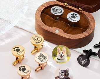Personalized Pet Portrait Cufflinks, Pet Name Cufflinks, Cufflinks for Groom, Groomsmen Gift, Gift for Dad