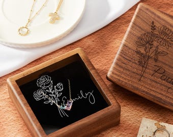 Custom Birth Flower Necklace Box, Custom Name Jewelry Box, Bridesmaid Gift, Wedding Gift for Her
