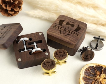Custom Name Cufflinks, Personalized Wedding Wooden Cufflinks, Engraved Cufflinks with Initials and Date, Best Man Proposal, Wedding Gift
