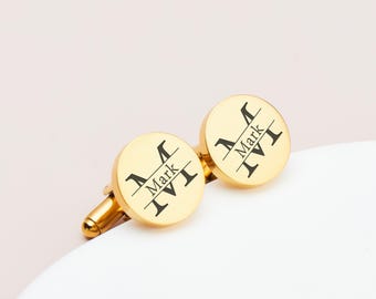 Custom Engraved Round Cufflinks, Personalized Groomsmen Gift, Initials Name Cufflinks