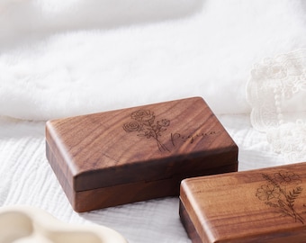 Custom Birth Flower Jewelry Box: Engraved Keepsake, Bridesmaid Gift