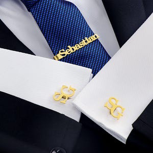 Custom Cufflinks & Tie Clip Set for Wedding, Engraved Initial Cufflinks, Personalized Groomsmen Cufflinks, Gift for Best Man, Groom Gift