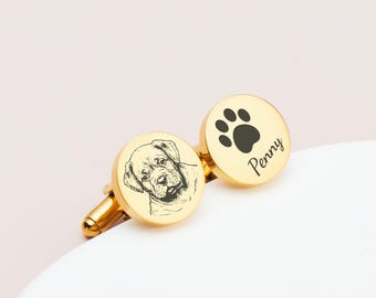 Custom Groom Cufflinks with Pet, Wedding Cufflinks, Engraved Name Cufflinks, Groomsmen Proposal, Graduation Gift for Him