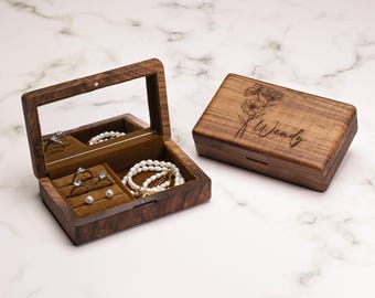 Custom Bridesmaid Jewelry Box, Wooden Jewelry Organizer, Name Jewelry Box,  Engraved Jewelry Box, Bridal Party Gift, Gift for Girlfriend