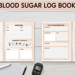 Druckbares Blutzucker Tagebuch - 110 Seiten - Diabetiker Planer für Typ 1 & 2 - Digitaler Download