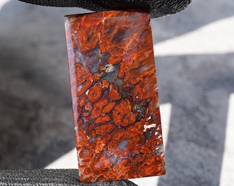 Impresionantes paisajes de ágatas de Indonesia con cabujón de ágata roja de alta calidad, ópalo musgo rojo rectangular lapidario, Gemshow