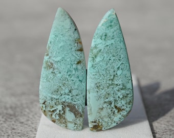 Par de gemas de sílice Seafoam Dream; Cabujones de calcedonia crisocola azul menta raros; Piedras de diseño perfectamente combinadas; Conjunto único
