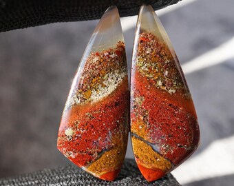 Pendientes de ágata musgosa de alta calidad; par de pendientes de ágata musgosa rara; cabujón de ágata roja paisajística; gema dendrítica natural; par a juego para joyería.