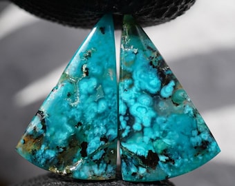 Pendientes de gema de sílice crisocola, piedra de bacan natural rara, corte trillón, piedra preciosa azul verdoso, única, verde, negro, inclusión, regalo de joyería