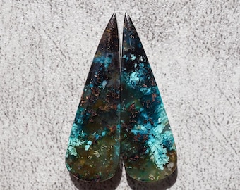 Use la Belleza de la Tierra Todos los Días Impresionantes Crisocola Raros con Aretes de Cobre Lluvia Cabujón a Juego Hecho a Mano con Amor para Usted Joyero Bienvenido
