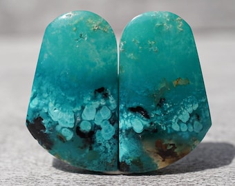 Museum Grade Gem Silica Pair ; Vivid Blue Green Chrysocolla Chalcedony Cabochons ; Perfect Match for Luxury Jewelry Design One of a Kind Gem