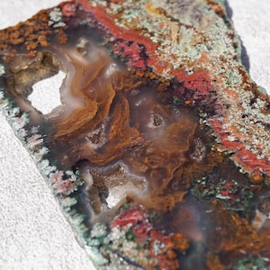Slab Moss Red Agate for Collector ; Indonesian Multicolor Natural Druzy Agate ; Raw Agate Lapidary Cabbing ; Healing Specimen ; Plume Agate