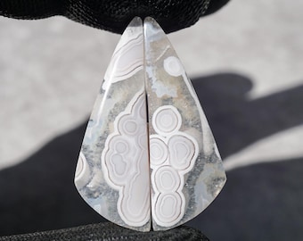Impresionante par de cabujones de ágata orbicular natural con patrones perfectos de 'diana' Una verdadera obra de arte lapidaria Orbes Piedra preciosa blanca Rara