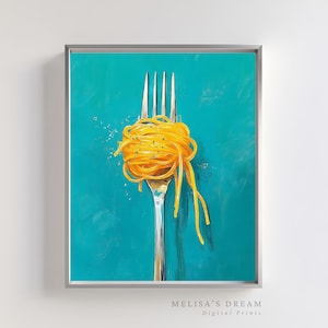 Retro Pasta Print | Spaghetti Wall Art | Funny Italian Food Poster | Kitchen Pasta Decor | Trendy Pasta Illustration | Pasta Lover Gift