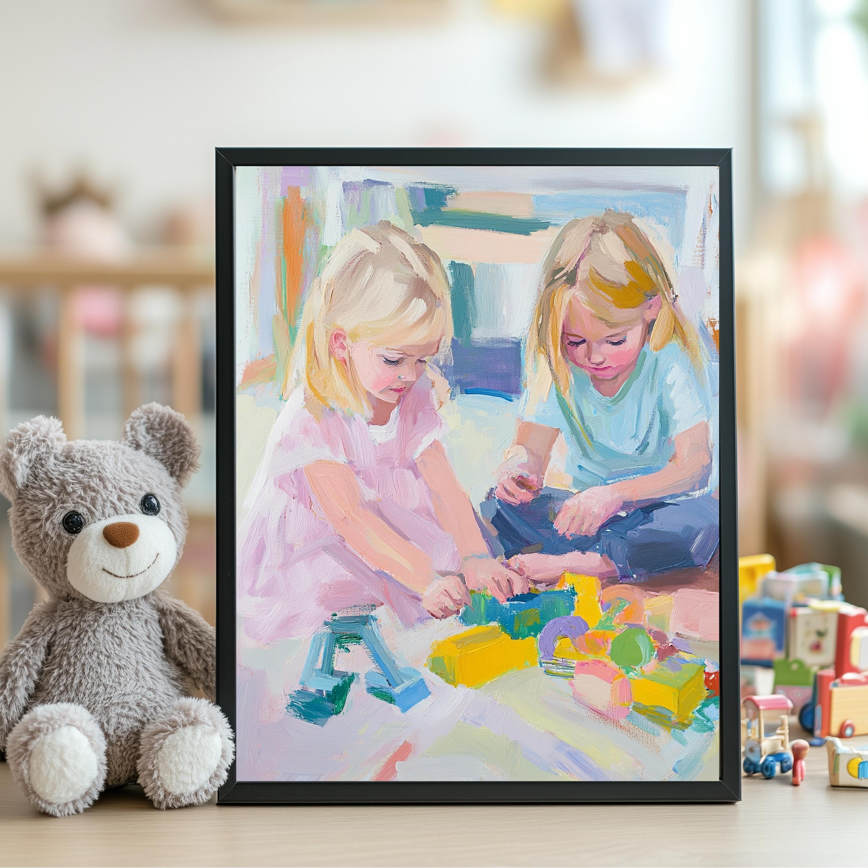 Illustrative Children Playing Paints Artful Kids Room Art Colorful — free download