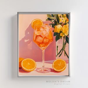 Pomarańczowy koktajl ścienny, letni napój do wydrukowania, plakat Citrus Aperol Spritz, dekoracja wózka barowego, nowoczesna cyfrowa grafika napojów