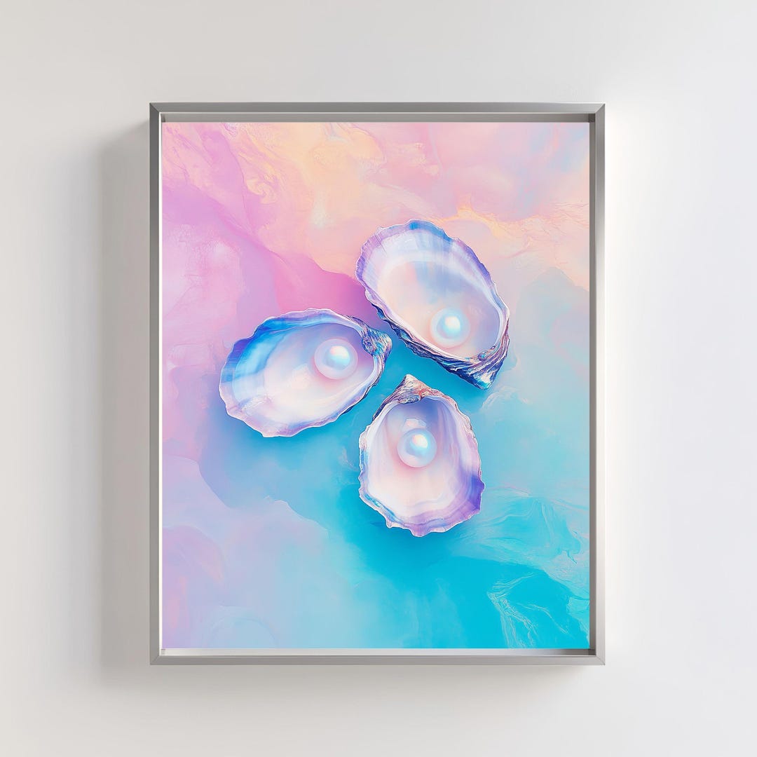 Pastel Oyster Shell Pearl Art Coastal Beach House Decor digital pastel-oyster-shell-pearl-art-coastal-beach-house-decor-digital