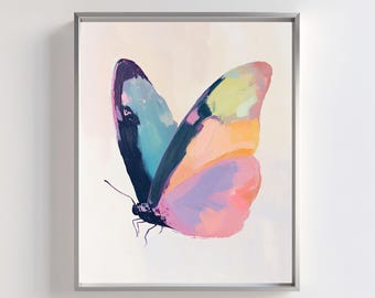 Lámina artística de mariposa pastel: Decoración de pared abstracta y colorida (descarga digital)