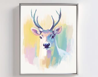 Pastell Aquarell Hirsch Kunstdruck: Surreale Wildtier Illustration (Digitaler Download)
