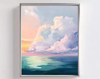 Pastel Sunset Ocean Print: Tranquil Coastal Seascape (Digital Download)