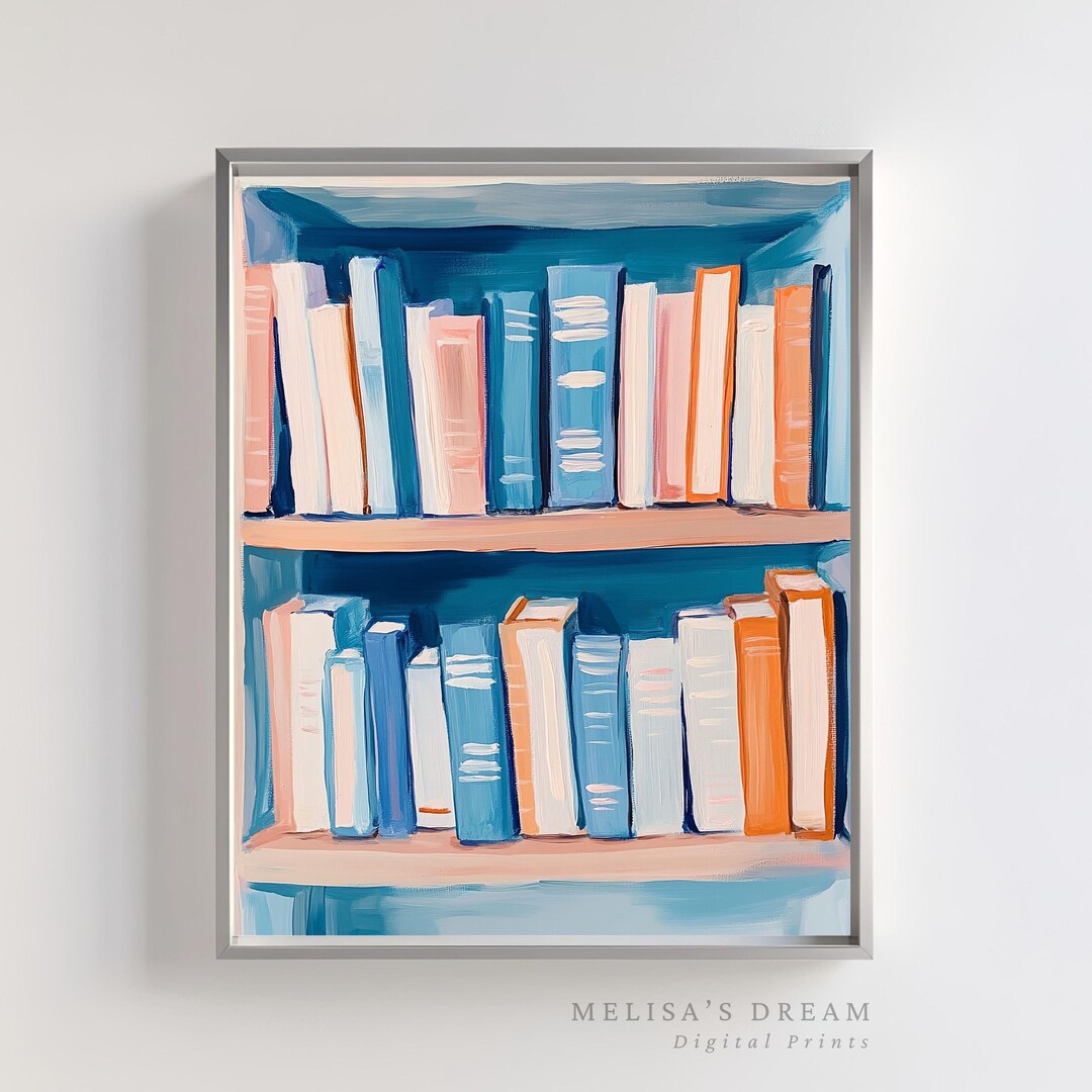 Pastel Bookshelf Art Print: Hand Painted Library Decor (digital ...