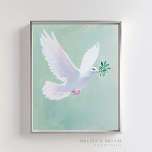 White Dove with Olive Branch Watercolor Printable | Peace Bird Wall Art | Minimalist Dove Painting Digital Download | Digital Print