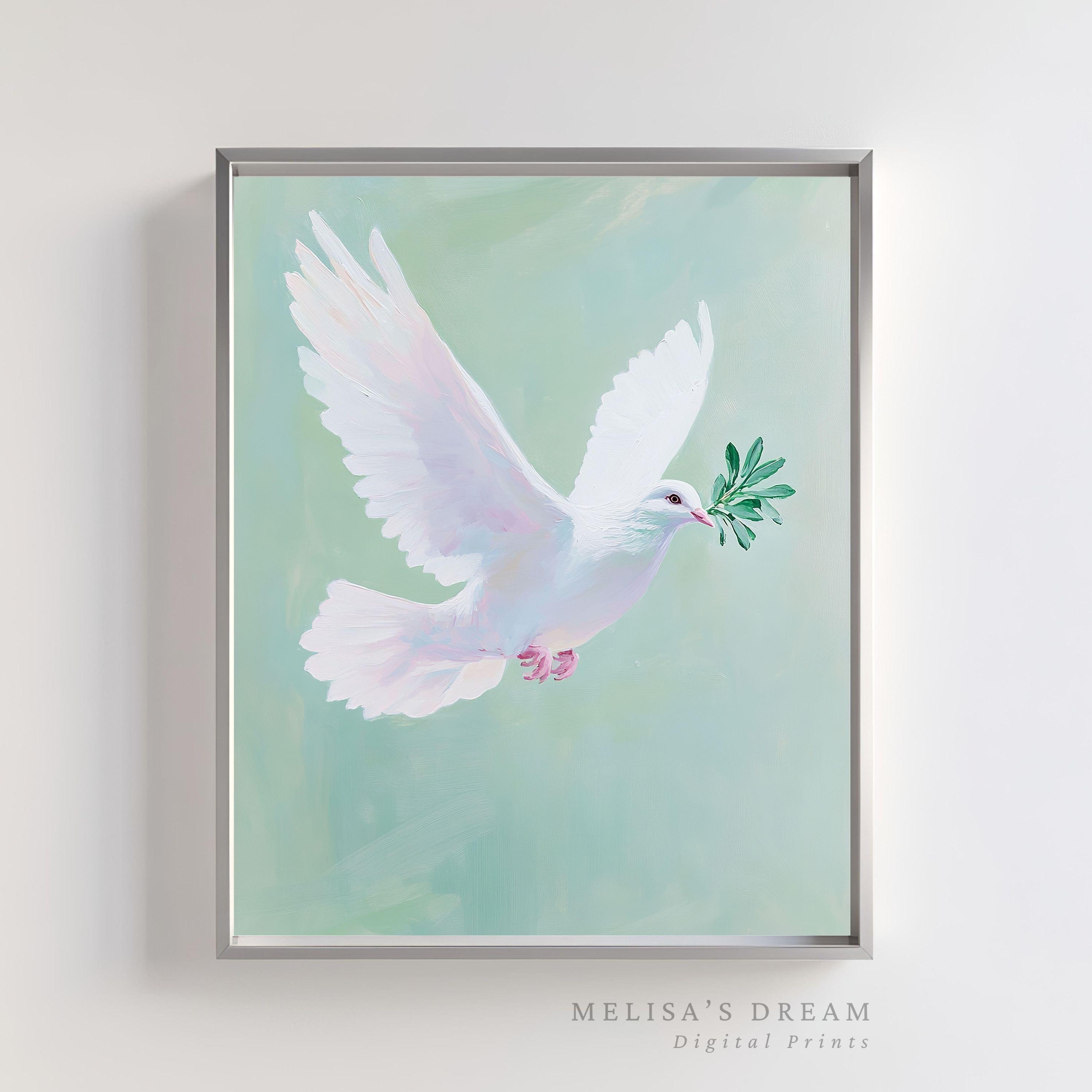 オリーブの枝を持つ鳩の水彩画：ミニマリストの平和の鳥（デジタル