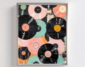 Retro Vinyl Record Art Print: Colorful Music Decor (digital