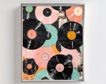 Retro Vinyl Record Wall Art Print | Colorful Music Dopamine Decor Painting | Abstract Music Poster | Vintage Vinyl Art | Music Lover Artwork